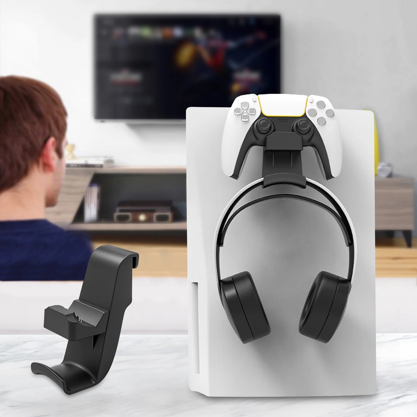 2 in 1 PS5 Controller Charger with Headphone Holder Smart Charging Dock Station for PS5 Controller